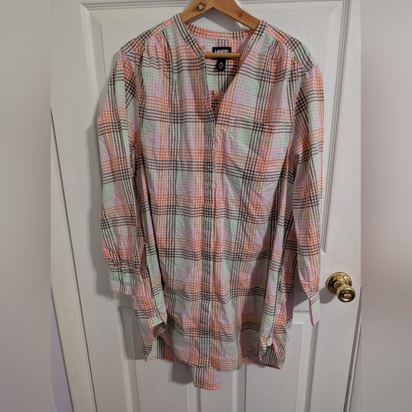 Lands' End Tops - Lands End Womens Tunic Top Plaid Check Plus Size 1X Shirt